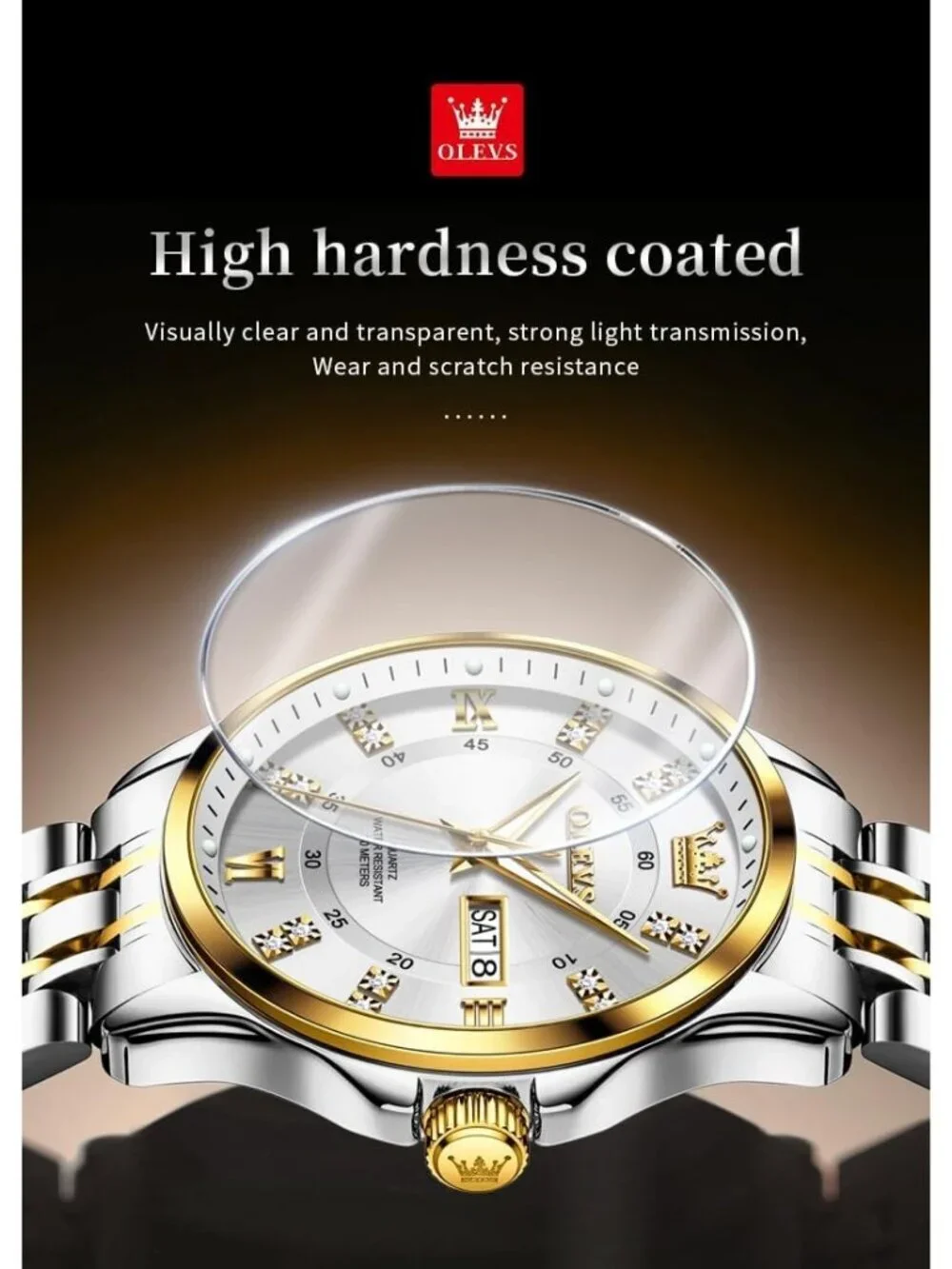 Mens Silver Gold Diamond Stainless Steel Waterproof Luminous Luxury Analog Watch